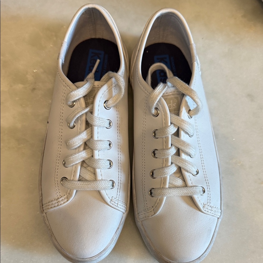 Keds Kickstart White Leather Sneakers, Girls Size 2.5M